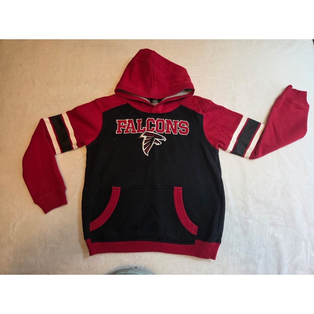 042-NFL Atlanta Falcons Youth‎ M 10/12 Pullover Hoodie Red Black Kangaroo Pocket